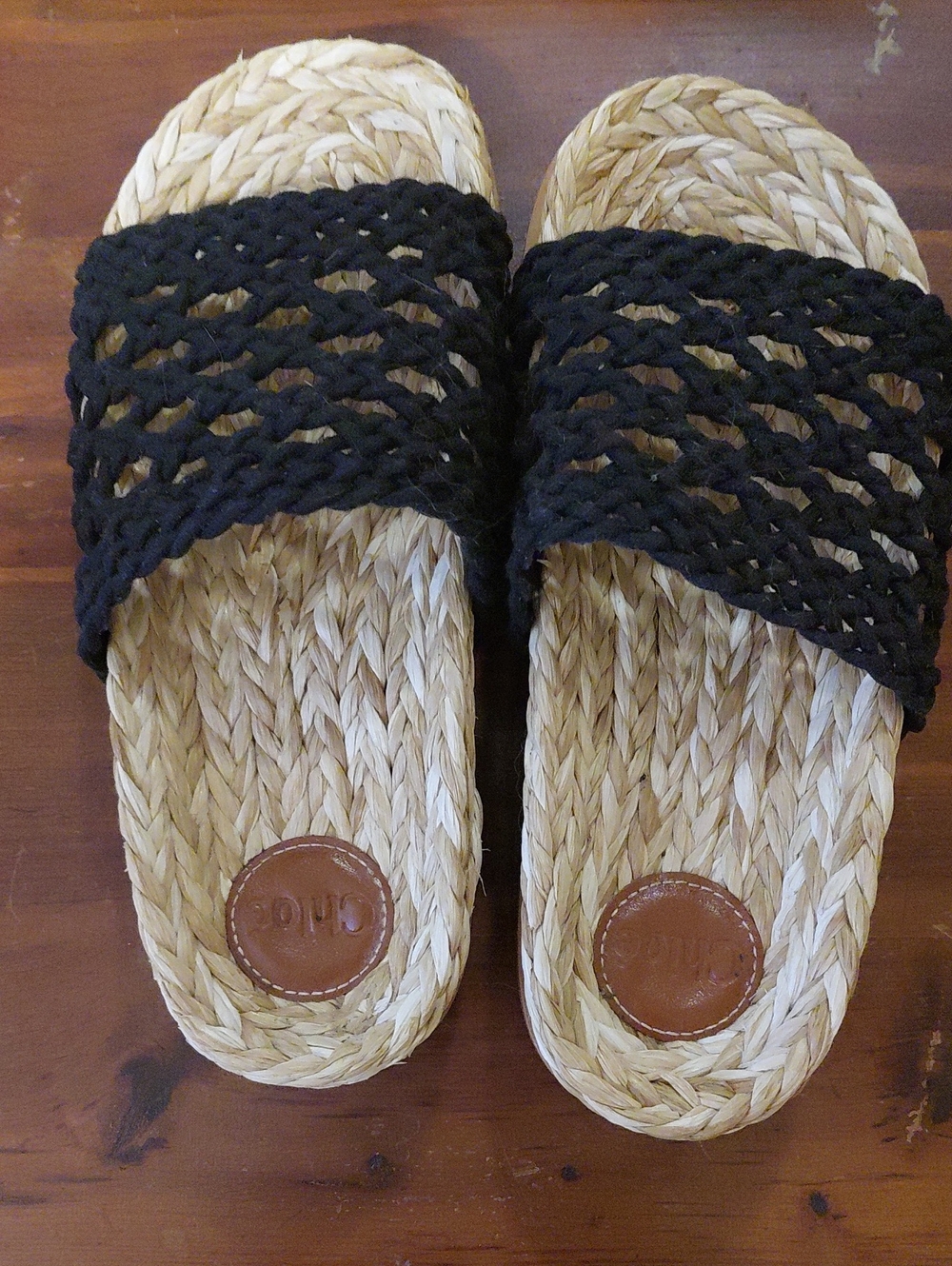 Chloe Black Woven Slide Sandals with Natural Braided Footbed